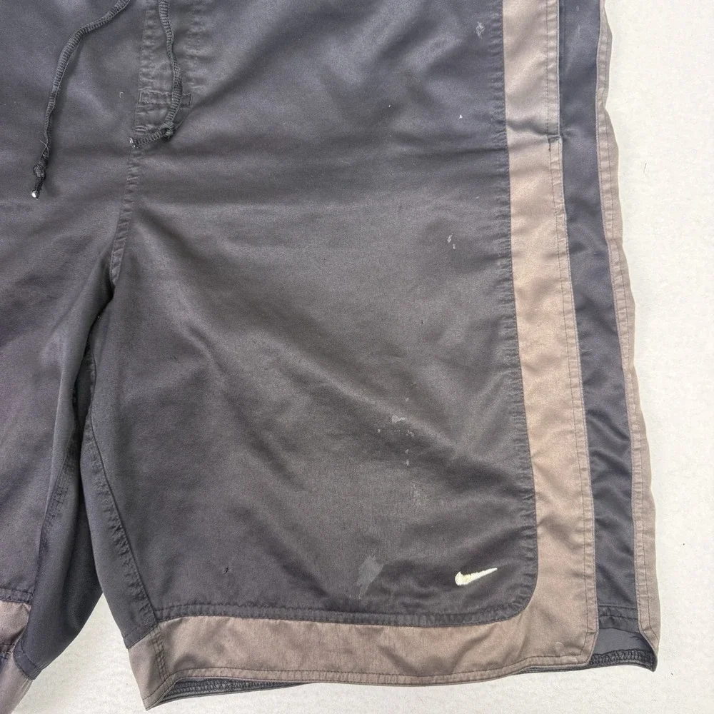 Vintage Nike Board Shorts Mens XXL Black Brown Swim‎ Trunks Y2K Swoosh